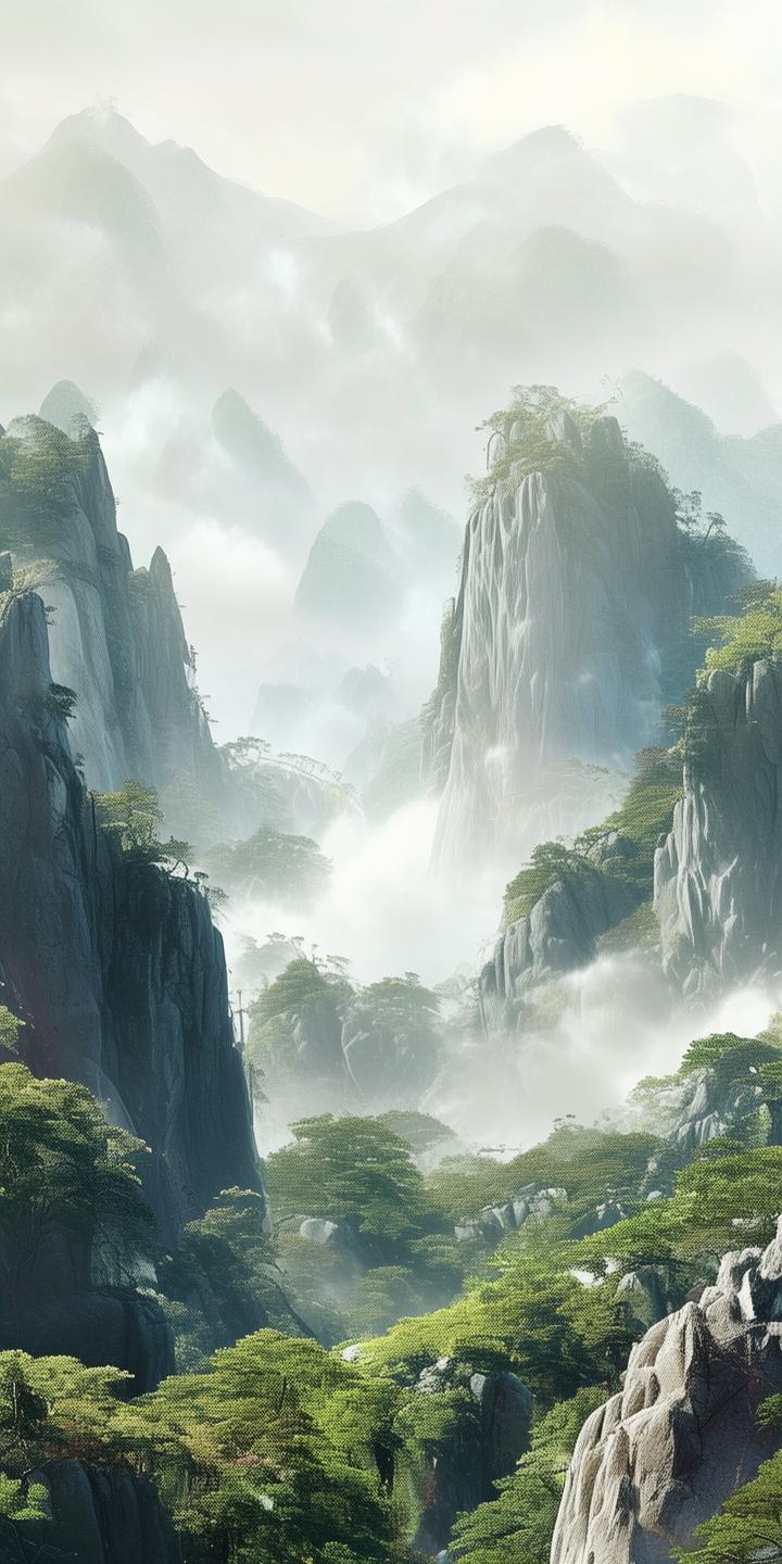 水墨画风格，山川风景，淡雅国风，高清头像，特写构图