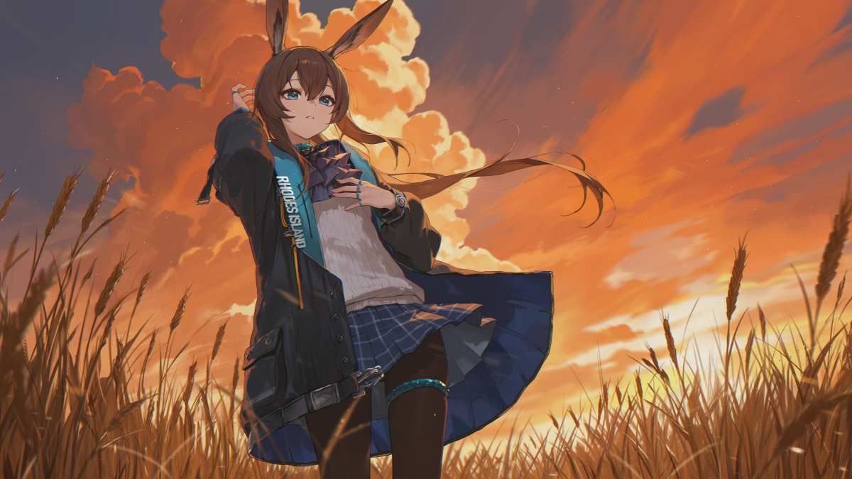 日落下的田野少女