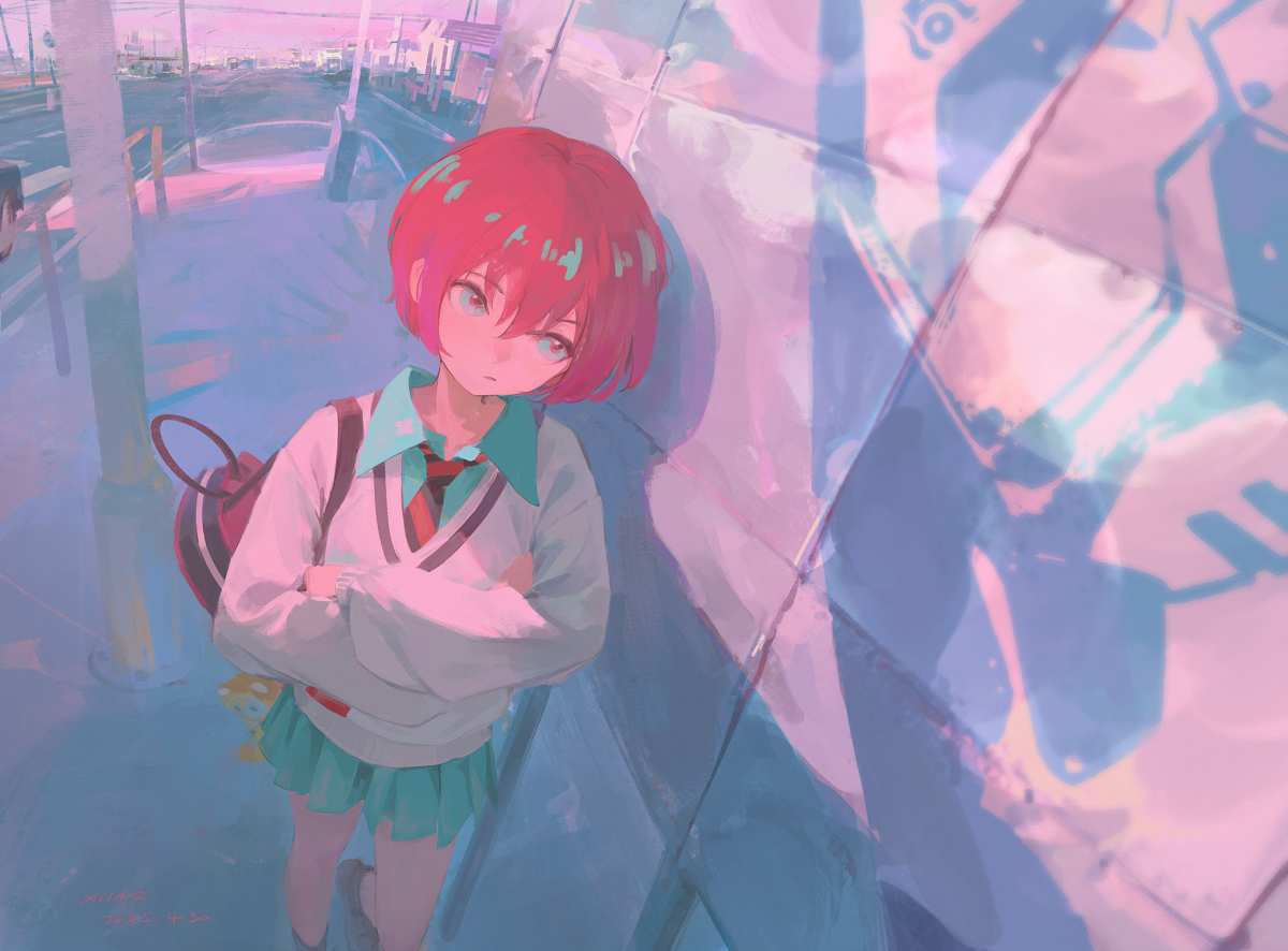 粉红短发少女