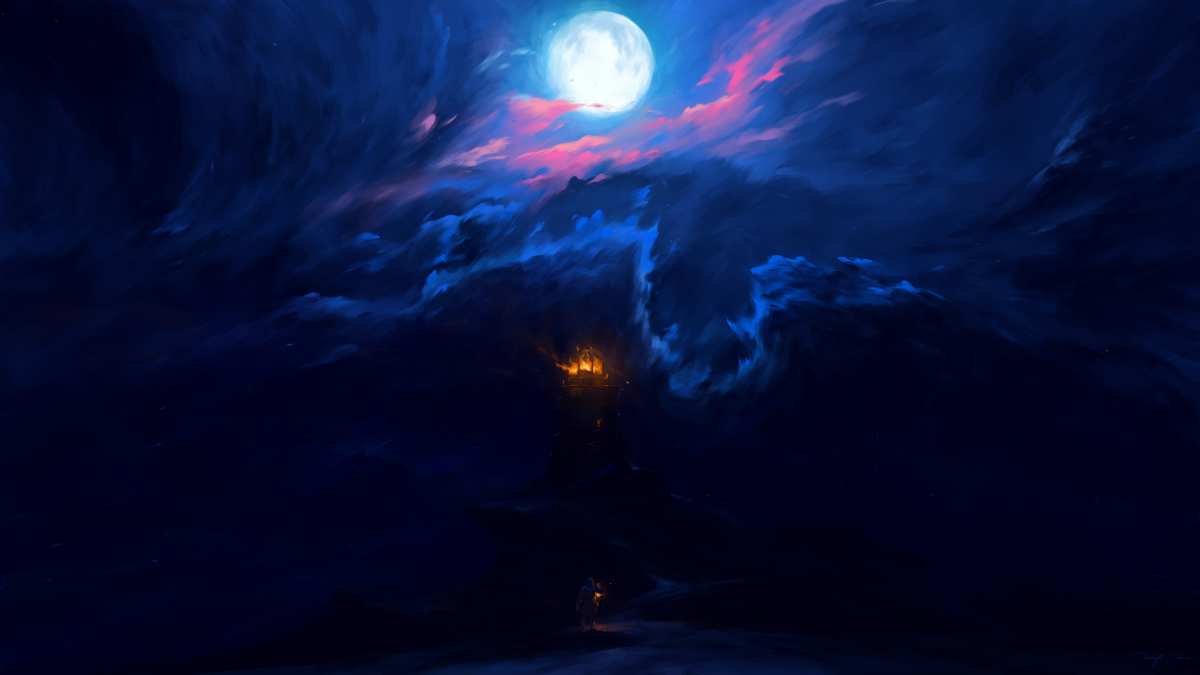 夜空下的神秘城堡