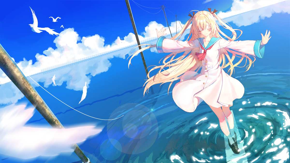 海风中的少女