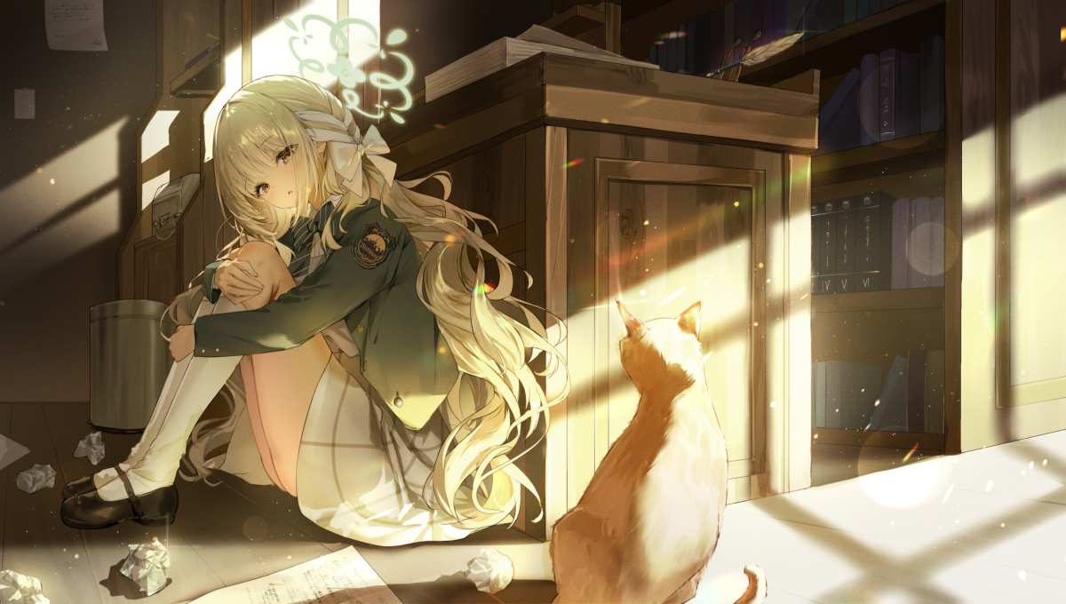 阳光下的少女与猫