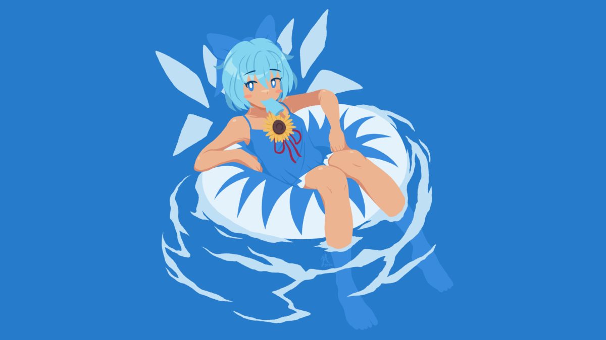 蓝发女孩漂浮在水中