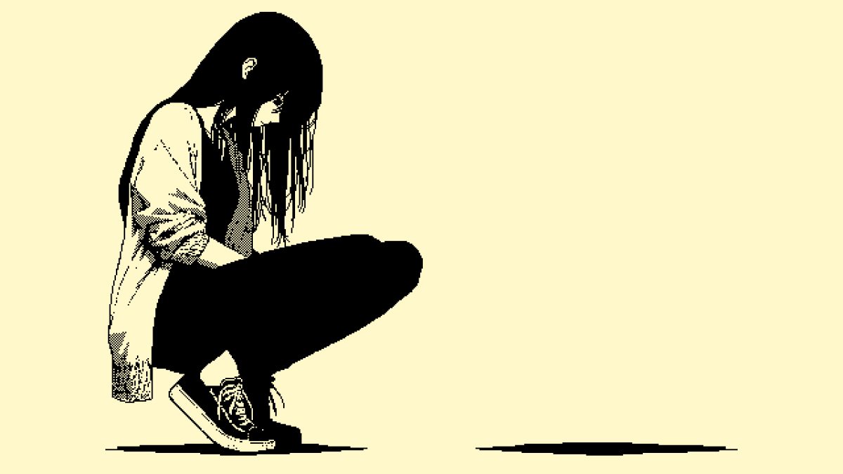 像素风女孩蹲坐