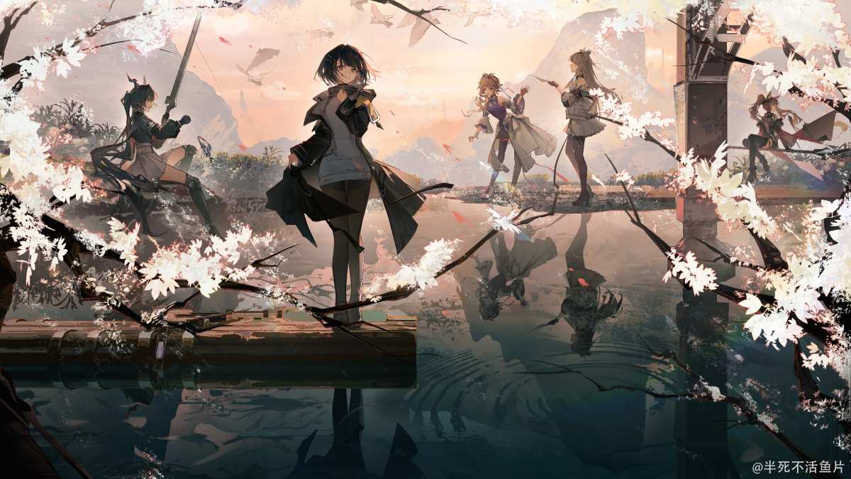 《明日方舟》女性角色水边合影