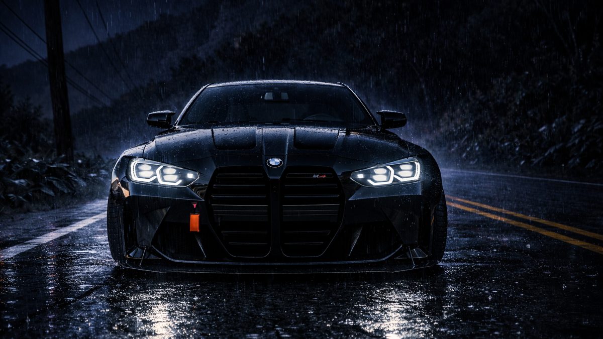 雨夜中的宝马轿车