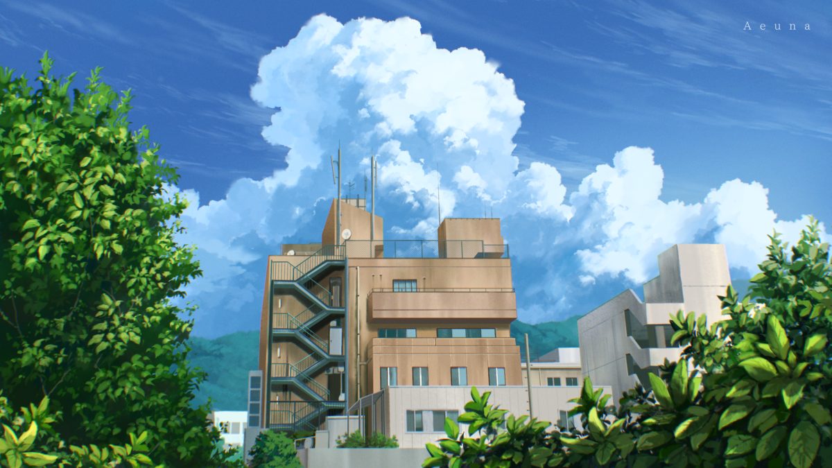蓝天白云下的现代建筑