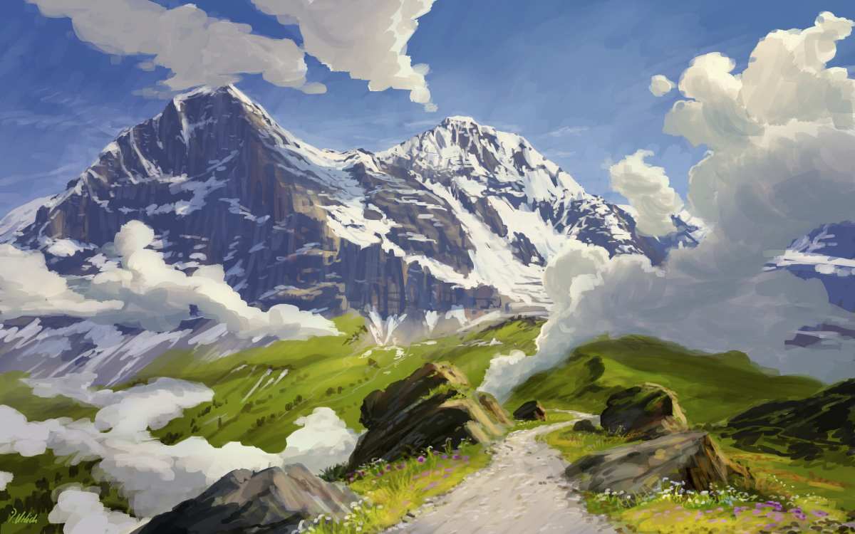 雪山绿谷风景壁纸
