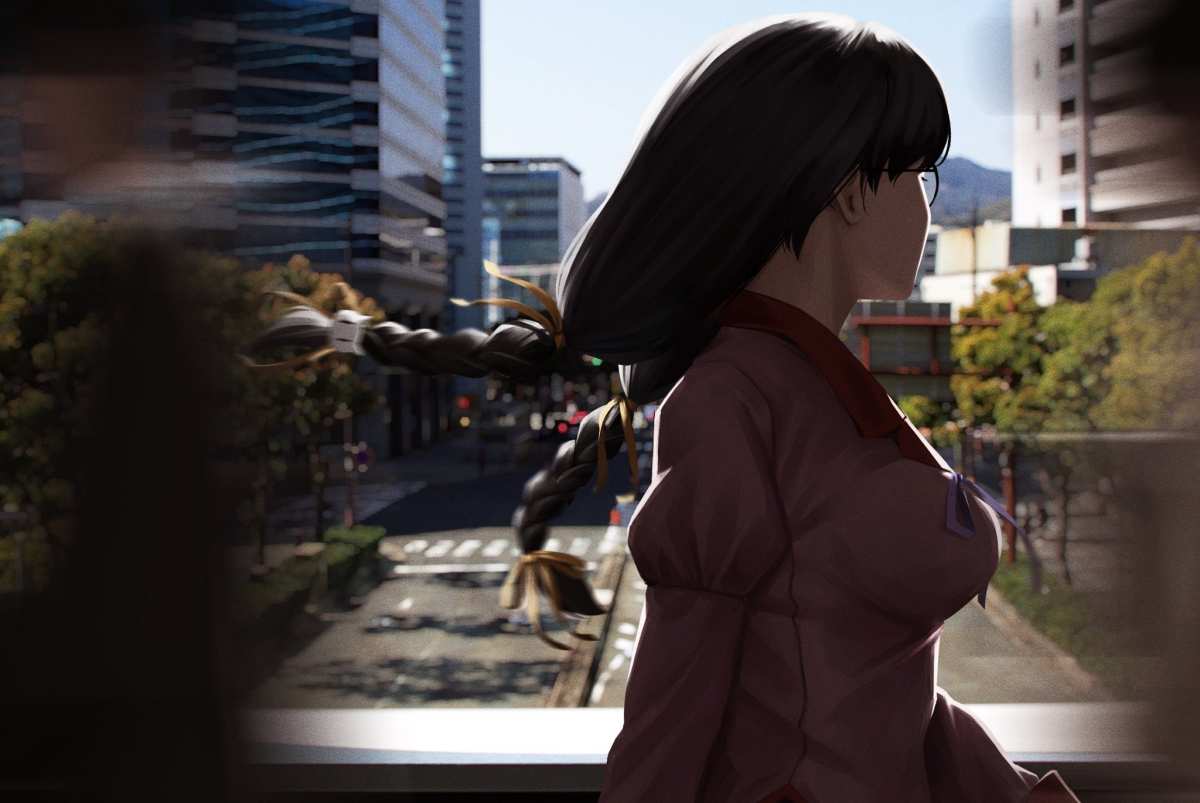 长发女孩城市风光