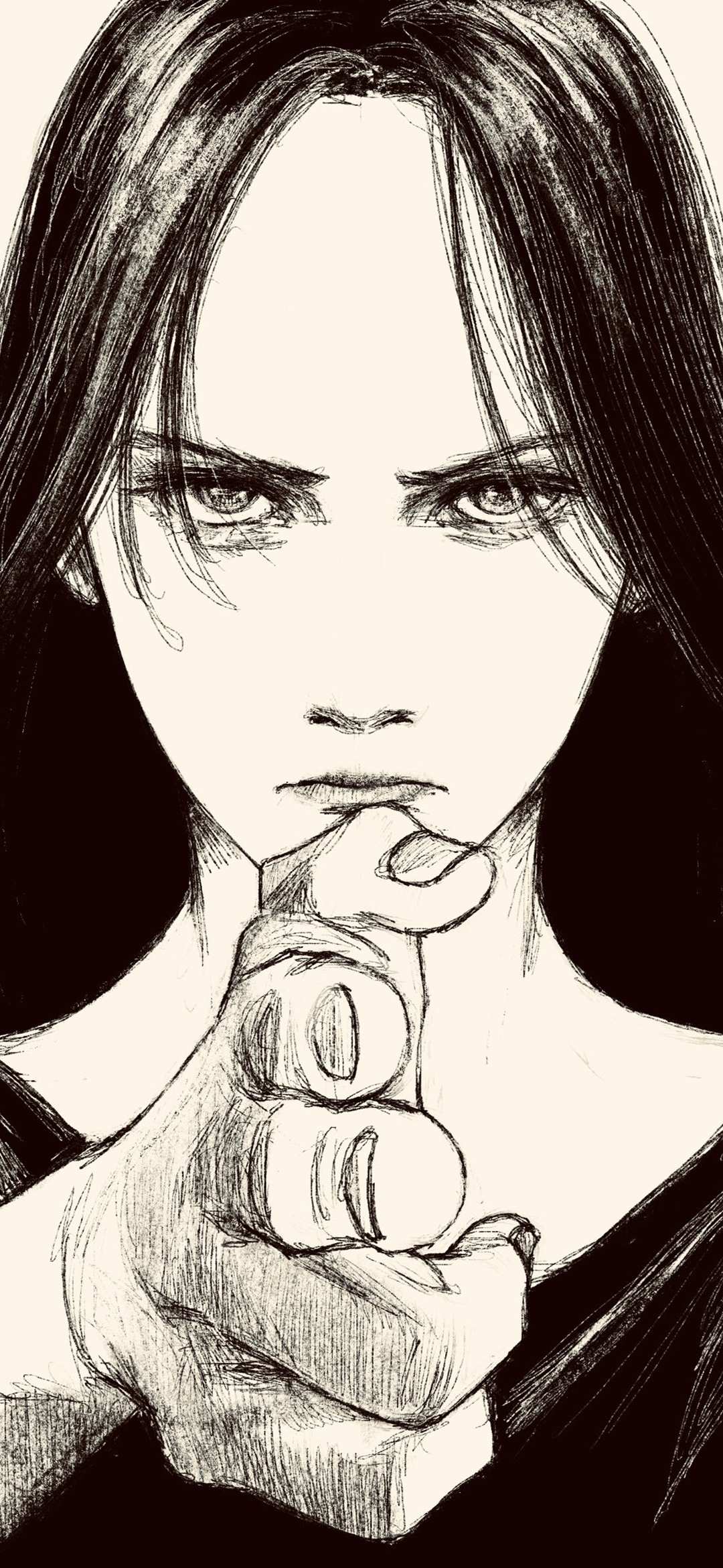 黑白素描女性肖像