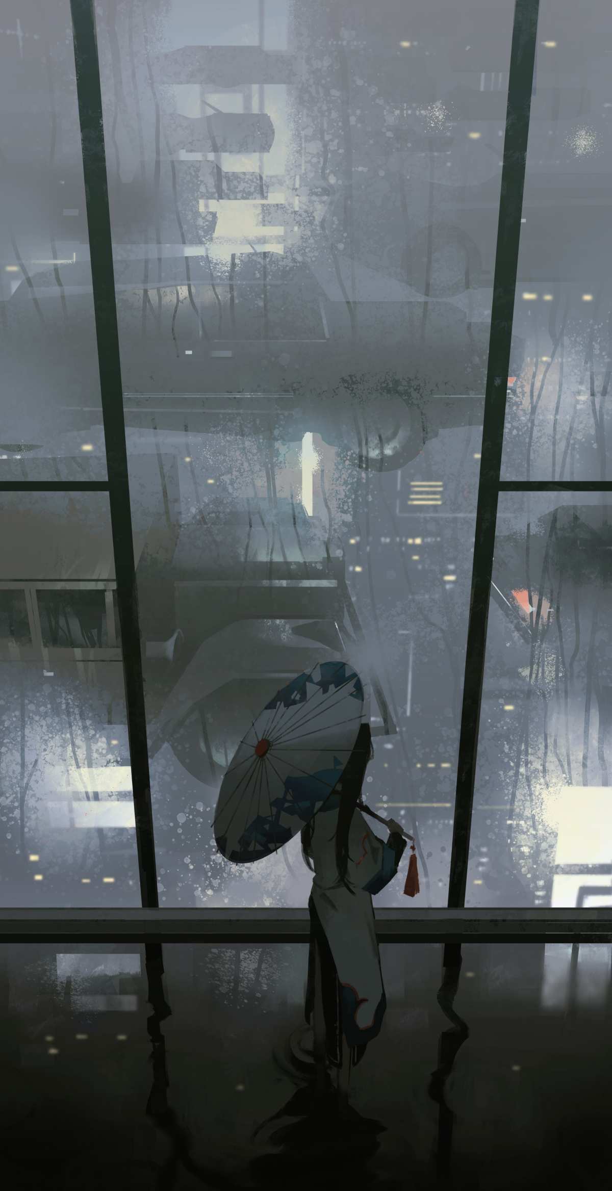雨中伞下