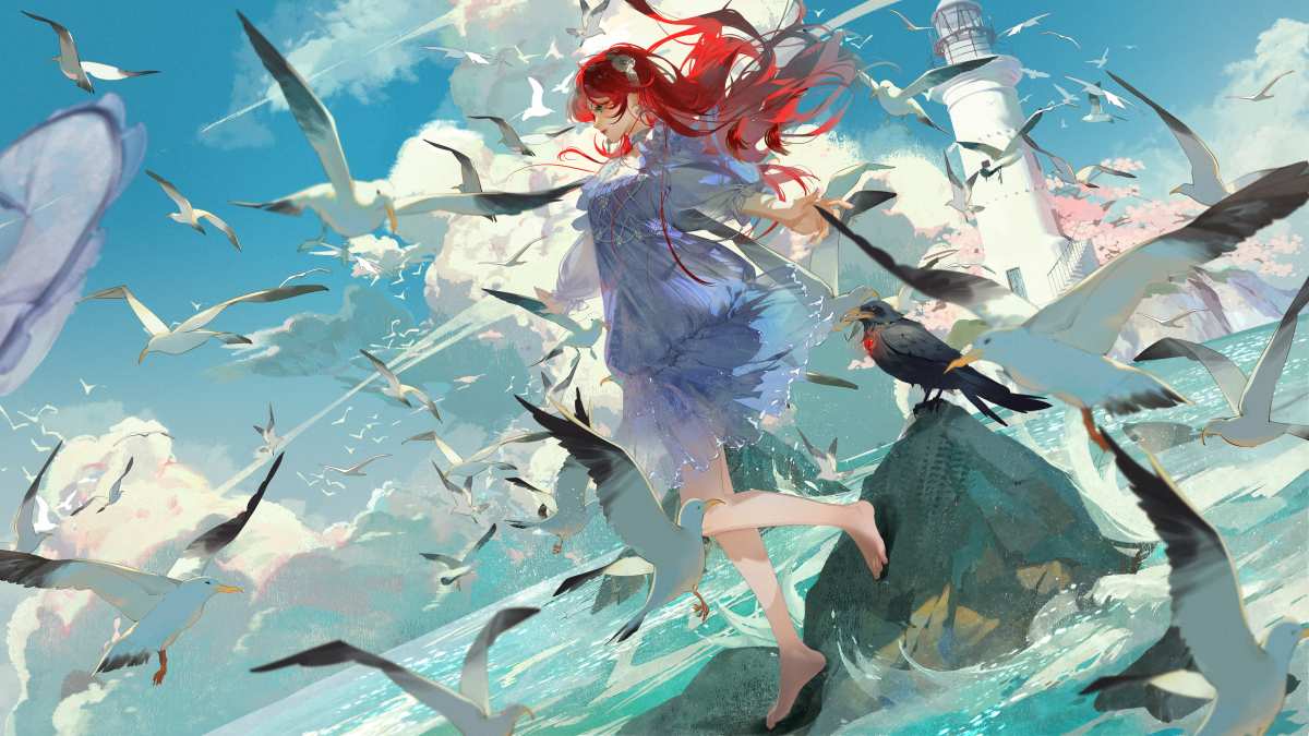 海鸥与红发少女