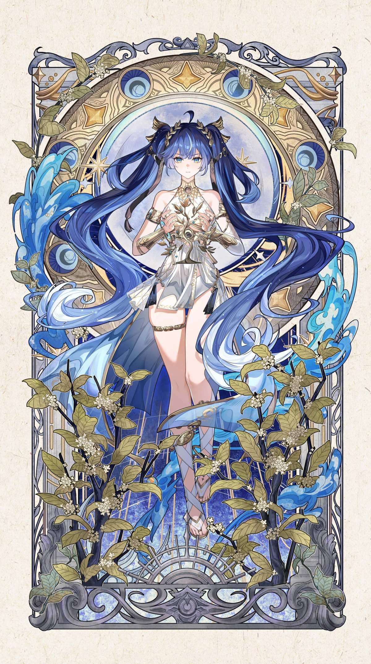 蓝色长发动漫女孩