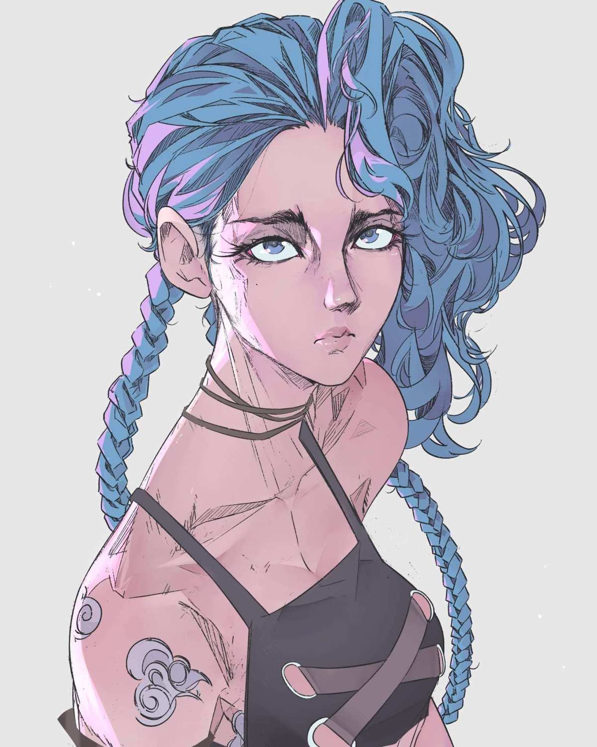 蓝发双马尾动漫女孩