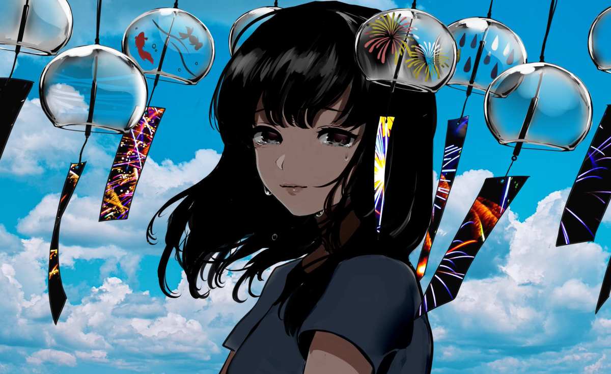 夏日晴空下的动漫女孩