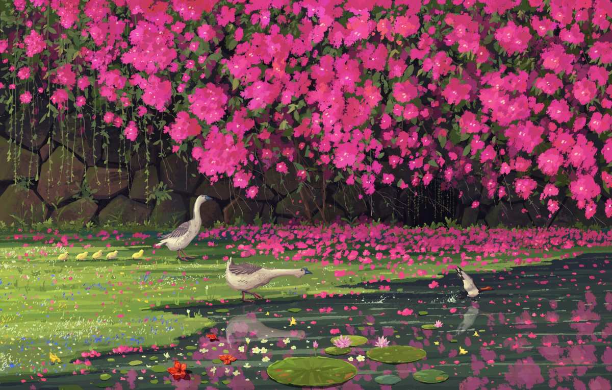 春日湖畔花影