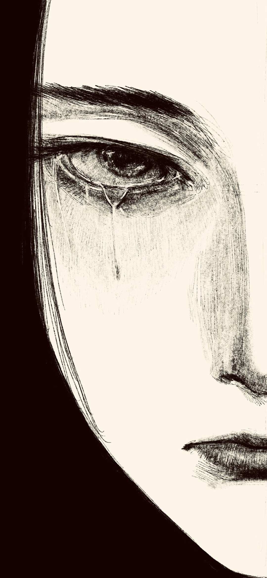 黑白哭泣女性肖像
