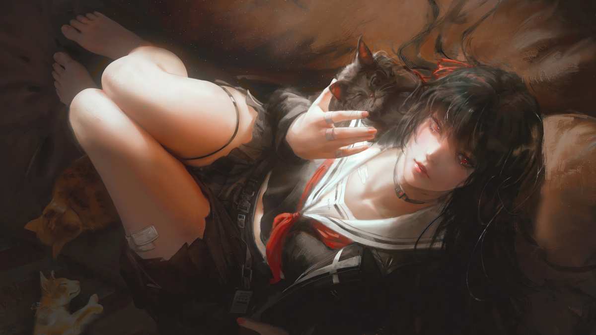猫咪与长发女孩
