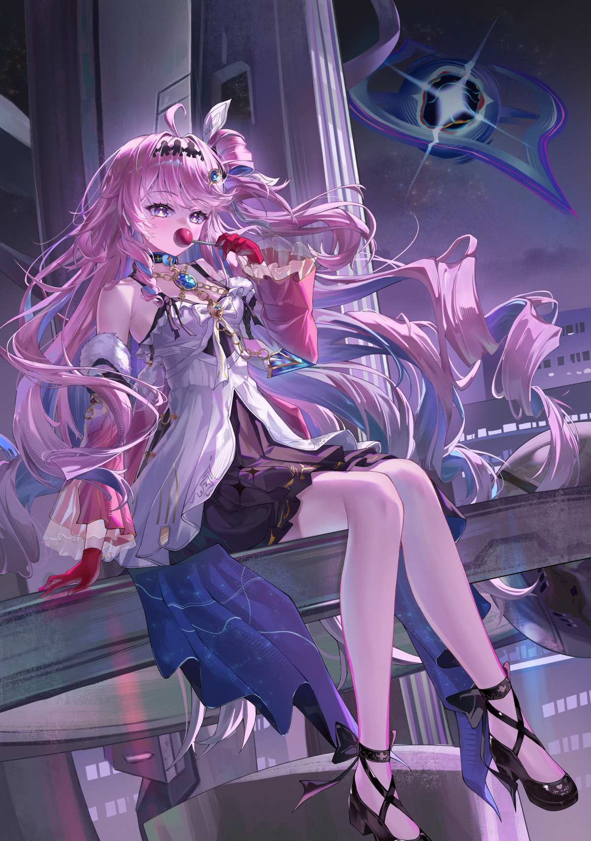 粉发少女都市夜景