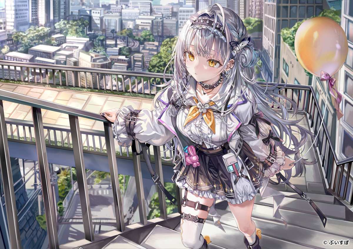 银发少女城市风景壁纸