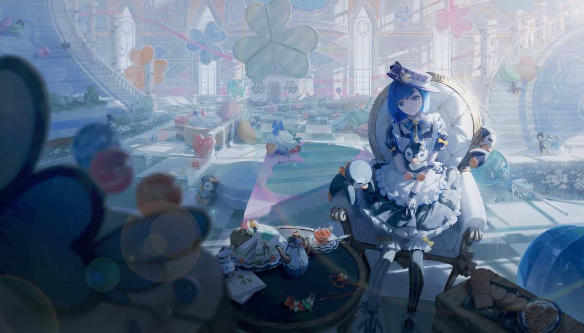 蓝色头发的动漫女孩