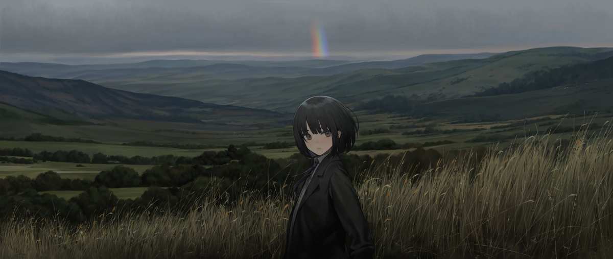 彩虹下的宁静田野