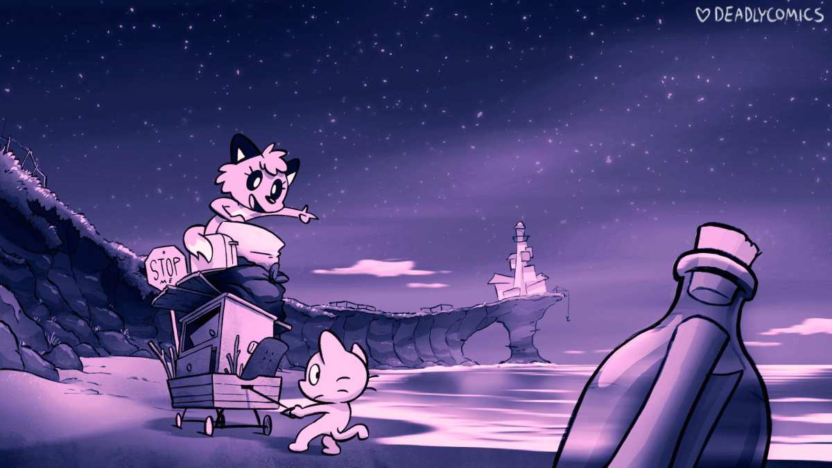夜空下的海边小猫