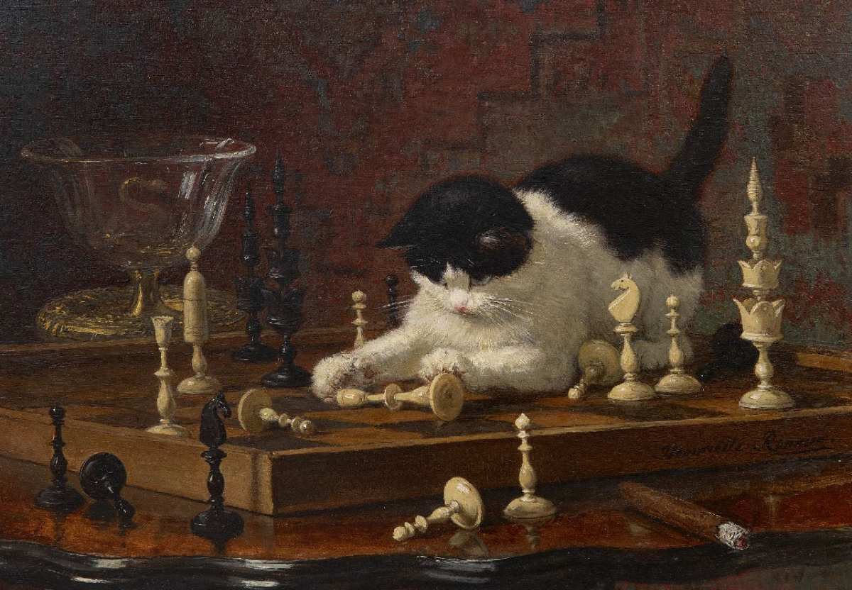 猫咪与棋盘经典艺术壁纸