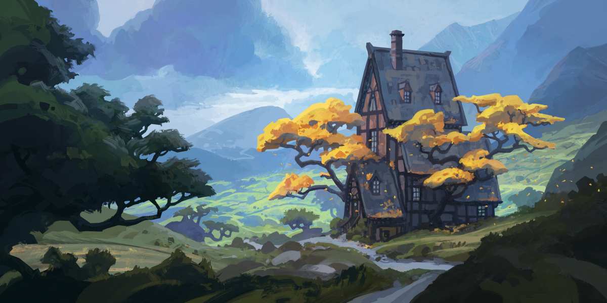 山间小屋与秋树