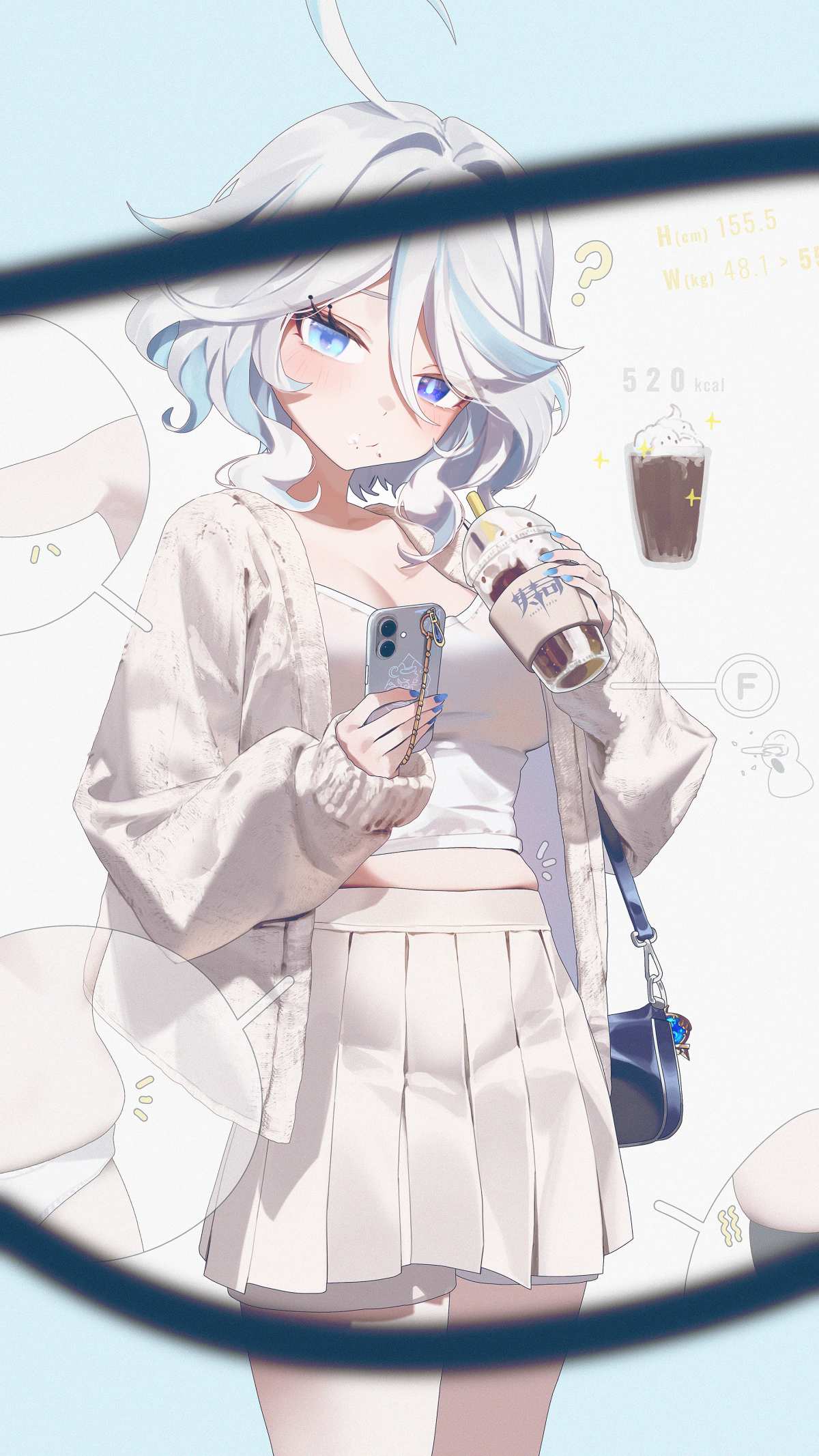 银发少女饮品自拍