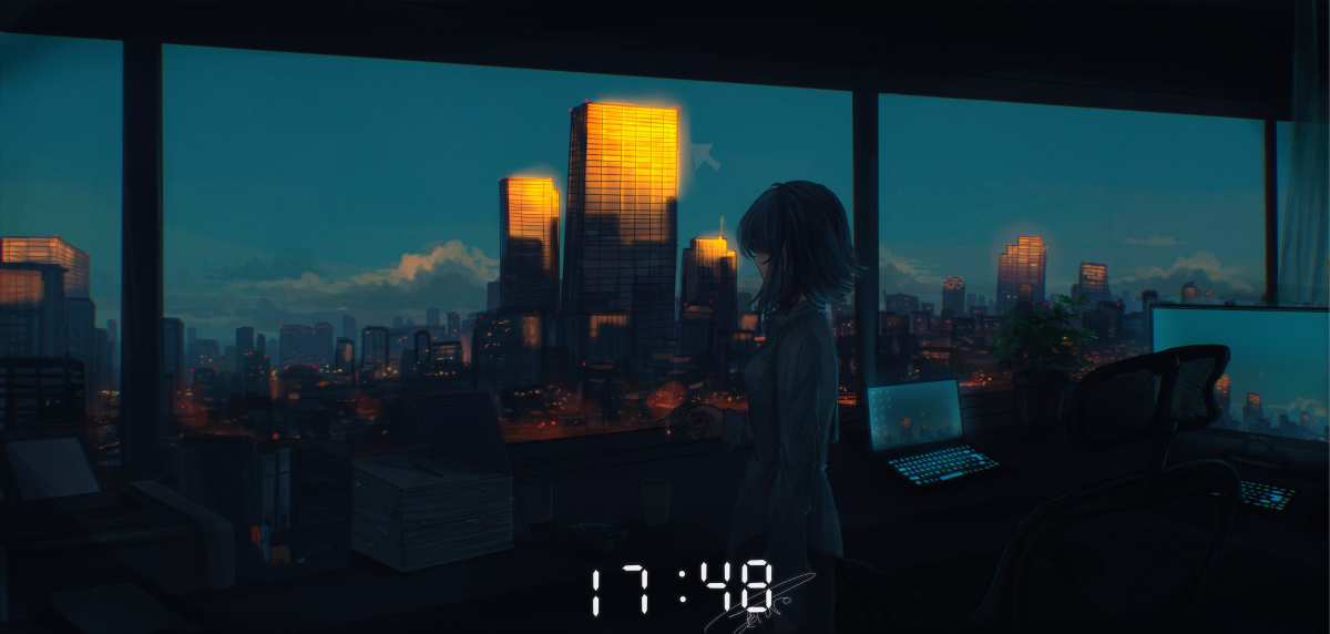 都市夜景女性插画