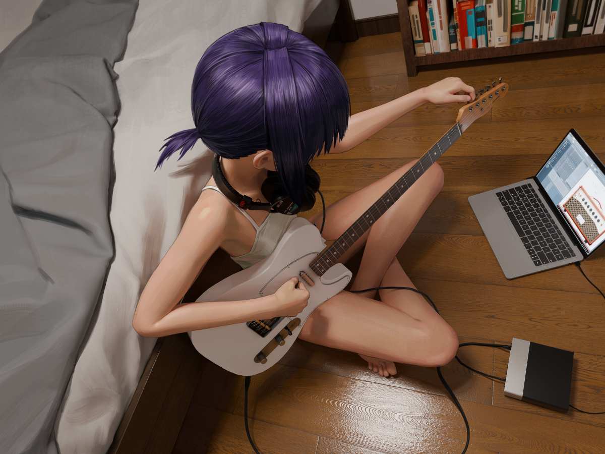 紫发女孩弹吉他