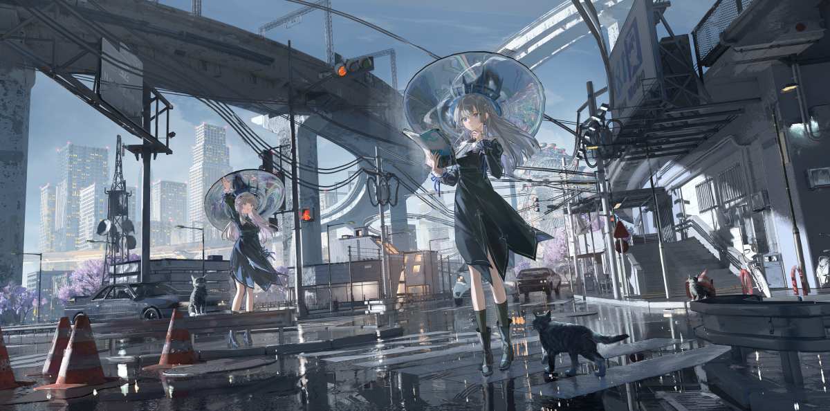 未来都市中的动漫女孩