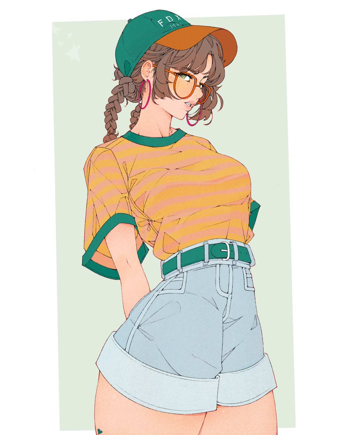 时尚女孩绿色背景壁纸