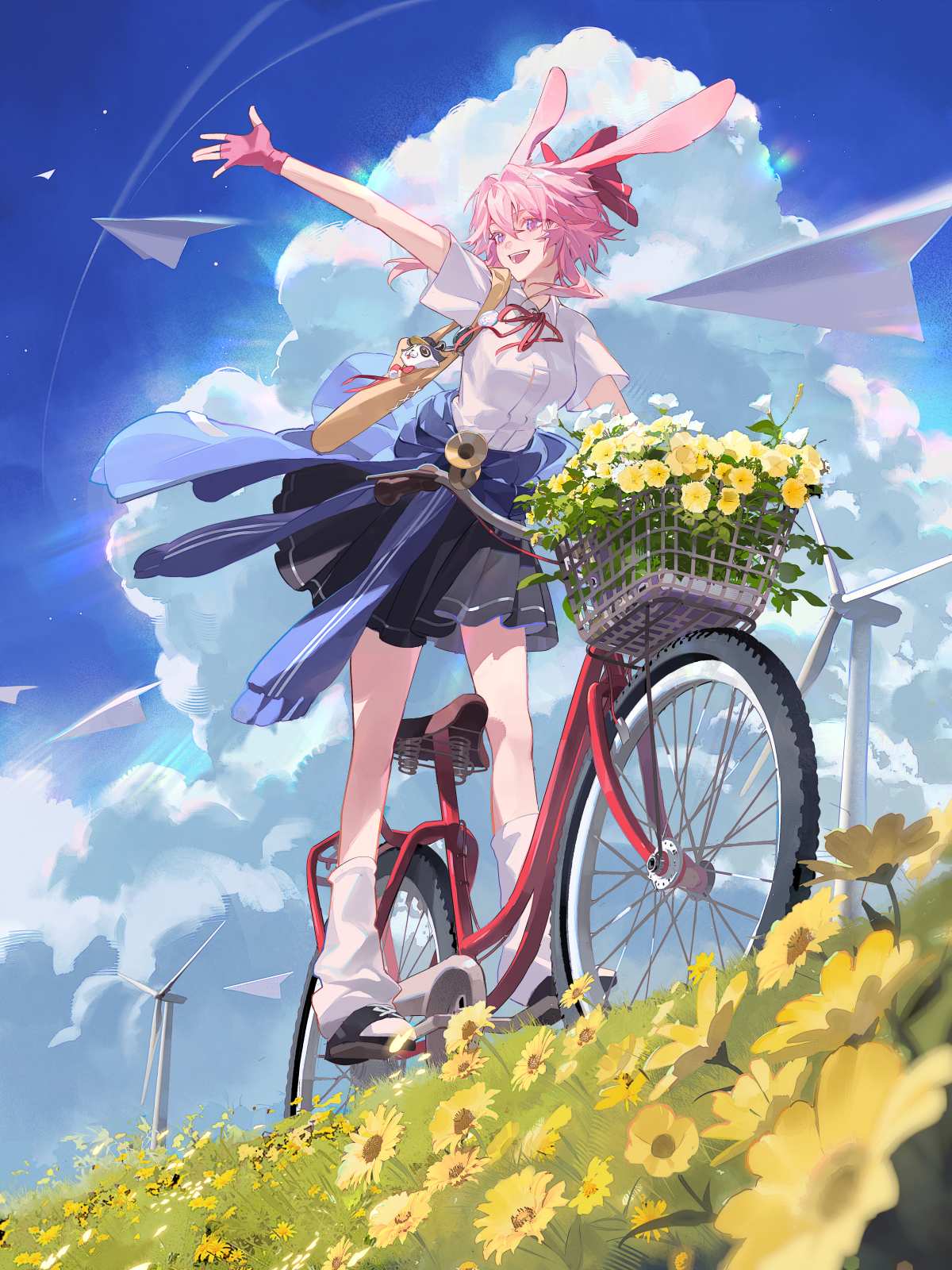 粉色长发少女自行车
