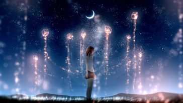 星空下动漫女孩动态壁纸