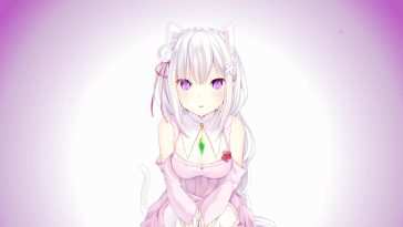 动漫女孩动态壁纸：紫眸白发Neko Emilia