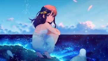 动漫女孩荧光海滩动态壁纸