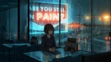 动态壁纸：孤独动漫女孩咖啡店雨夜