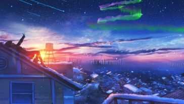 极光雪景动漫女孩动态壁纸