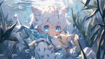 水下动漫男孩与猫动态壁纸