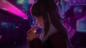 动漫女孩吸烟动态壁纸