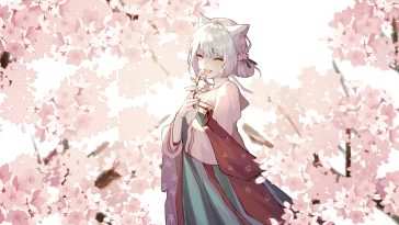动漫猫女微笑樱花动态壁纸