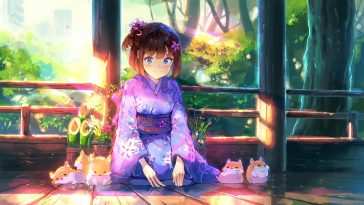 动漫女孩和服仓鼠动态壁纸