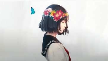 动漫女学生蝴蝶动态壁纸