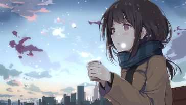 冬日动漫女孩咖啡动态壁纸