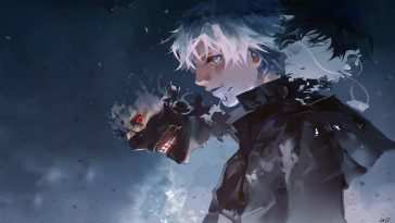 高清动态壁纸：动漫女孩星空下观看雨景