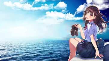 动漫女孩海洋天空动态壁纸