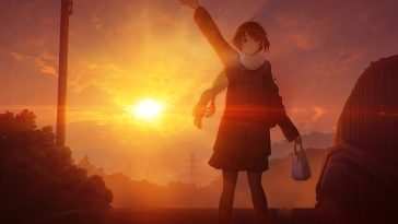 动漫女孩挥手告别动态壁纸