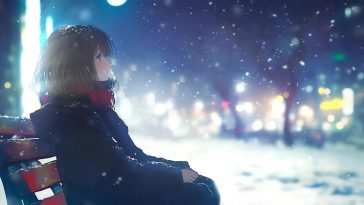 冬日雪夜动漫女孩动态壁纸